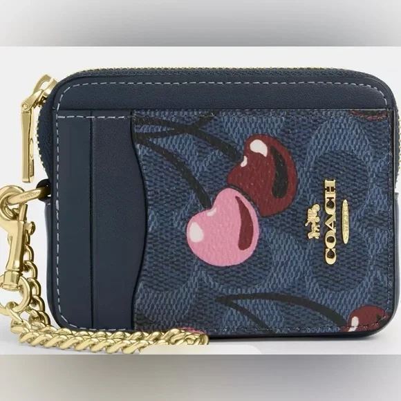 Coach Blue and Pink Wallet with Cherry Print - Picture 1 of 4